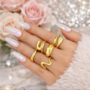 18K Gold Plated Chunky Stackable Ring Set 5 Piece Statement Open Band Women